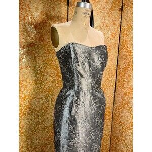 Vintage Strapless Gown Silver S Metallic Party Dress w Bolero